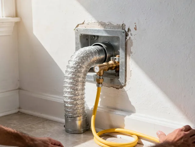 Mead Valley Dryer Vent Cleaning certified technician performing specialized gas dryer vent cleaning in Mead Valley